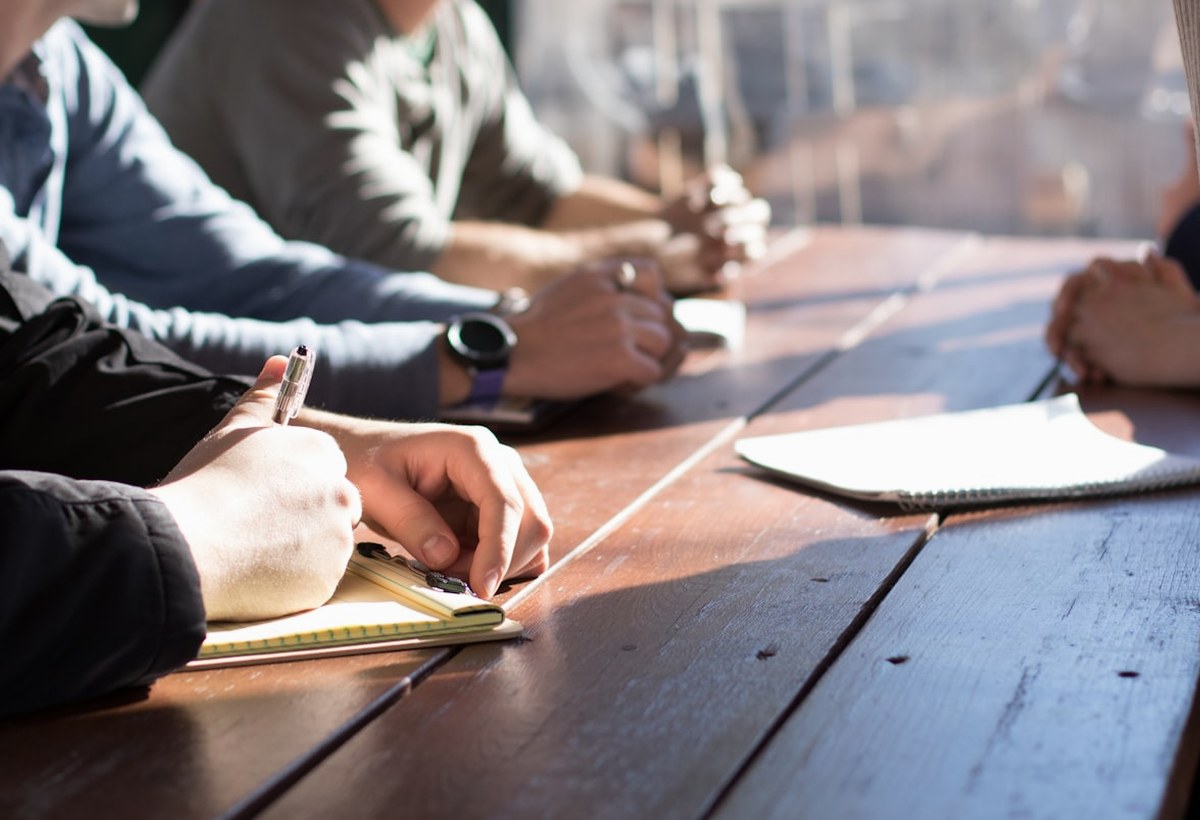 review meeting at a table